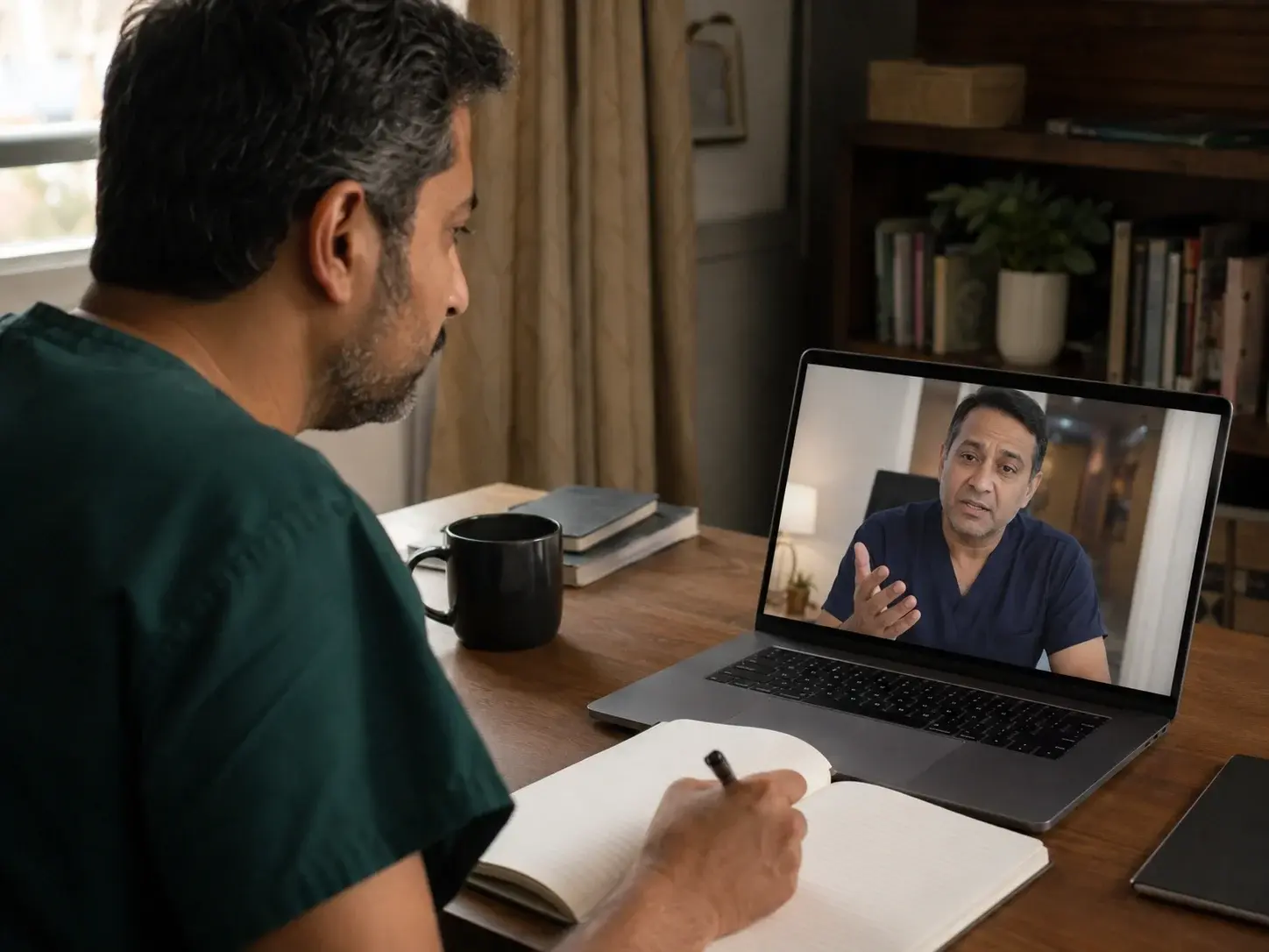 A registrar taking notes during a live CCE coaching session on a video call
