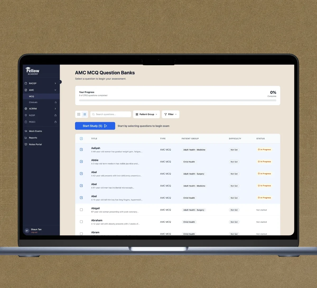The AMC MCQ question bank in the Fellow Academy platform