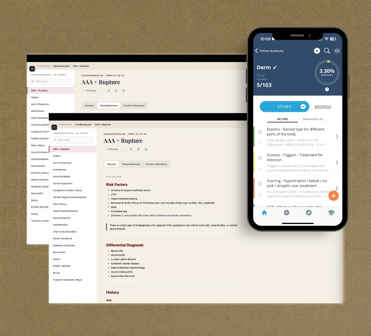 Clinical Topic Guides in the notes portal beside the flashcards app